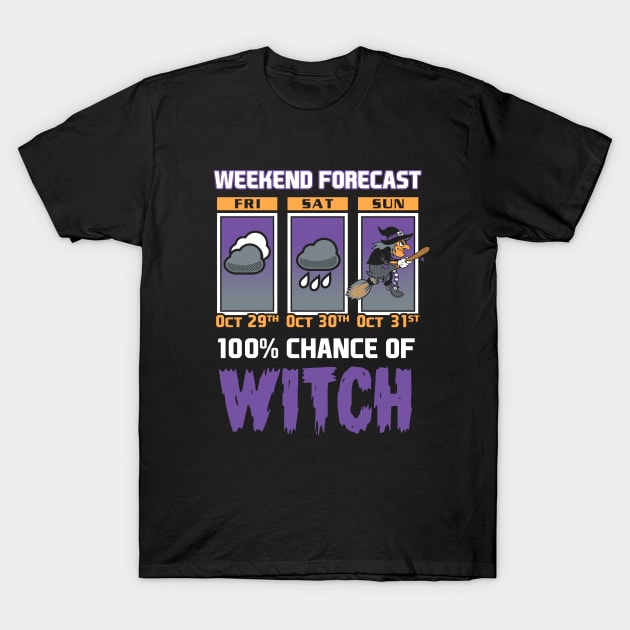 Weekend Forecast - 100% Chance of Witch - Cartoon Halloween T-Shirt by Nemons